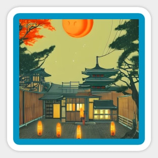 Halloween Japanese Moon Traditional Temples in Japan Vacation Sticker